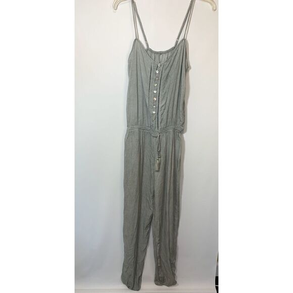 Olivaceous Women's Spaghetti Strap Button Front Jumpsuit Sage Green Size Medium - Picture 1 of 8